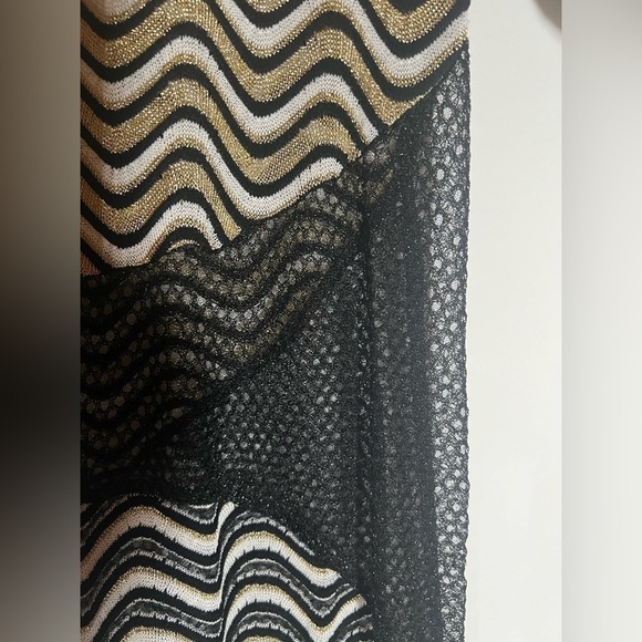 M Missoni black gold metallic mesh zigzag SS dress fit n flare sz 46(12) sheer - Picture 4 of 10